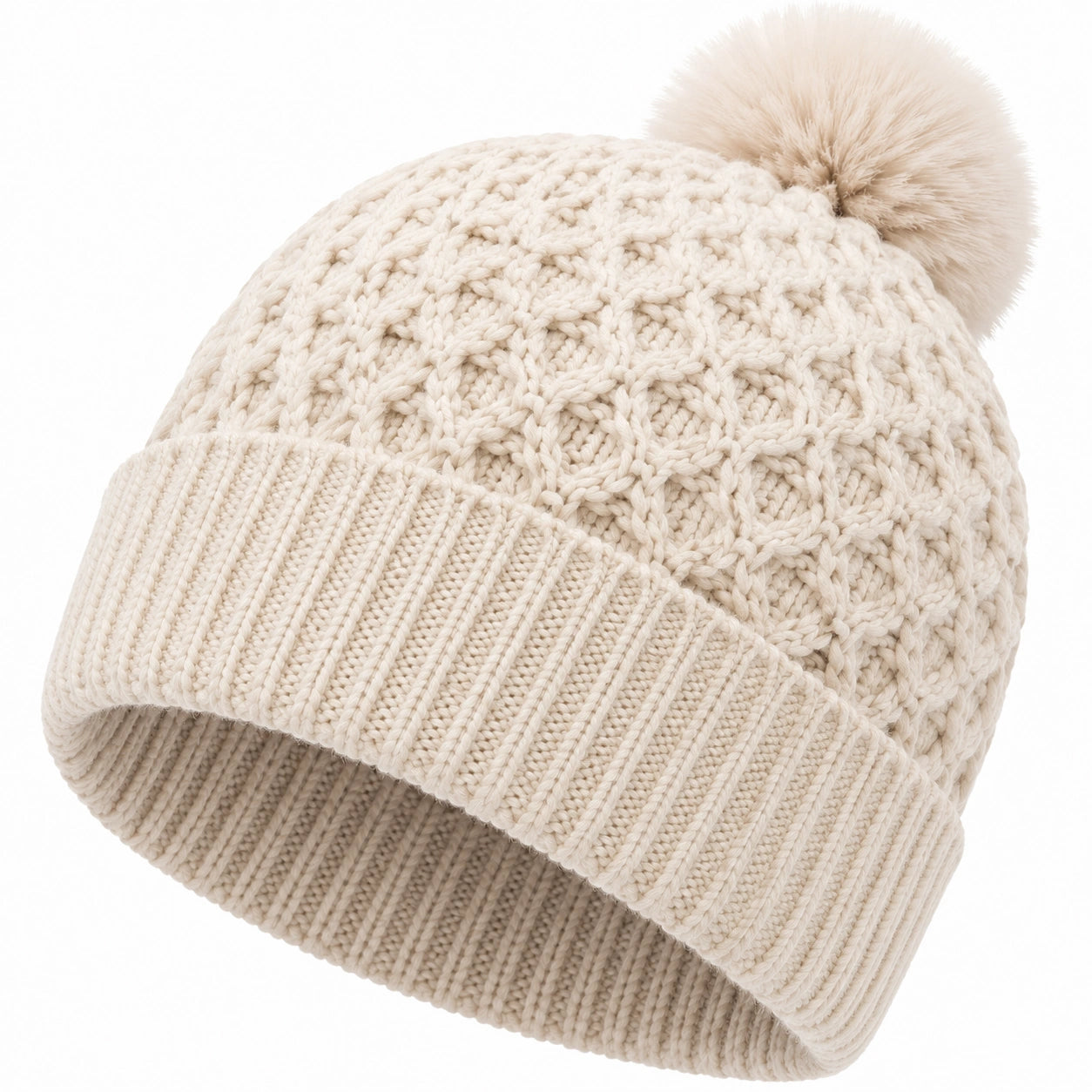 Berretto in maglia taglia unica avorio con pompon stile invernale