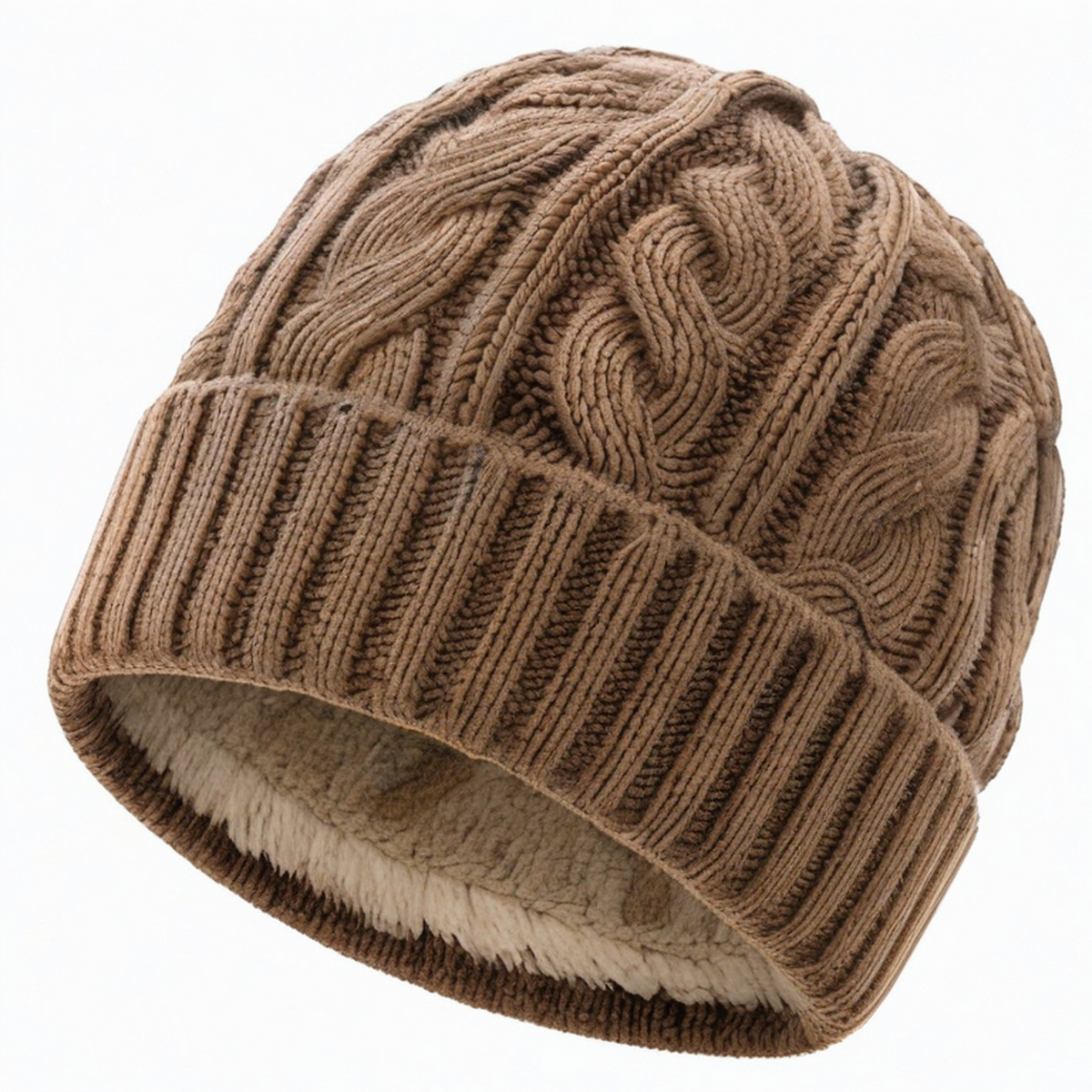 Berretto in maglia taglia unica taupe con fodera morbida - stile invernale