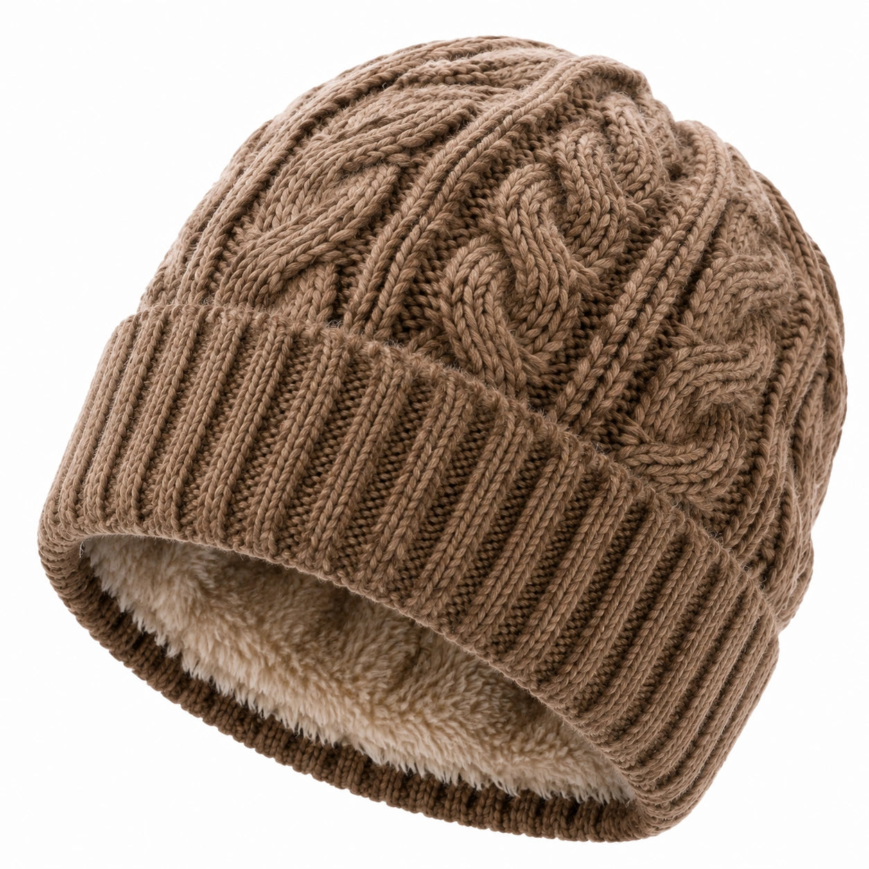 Berretto in maglia taglia unica taupe con fodera morbida - stile invernale