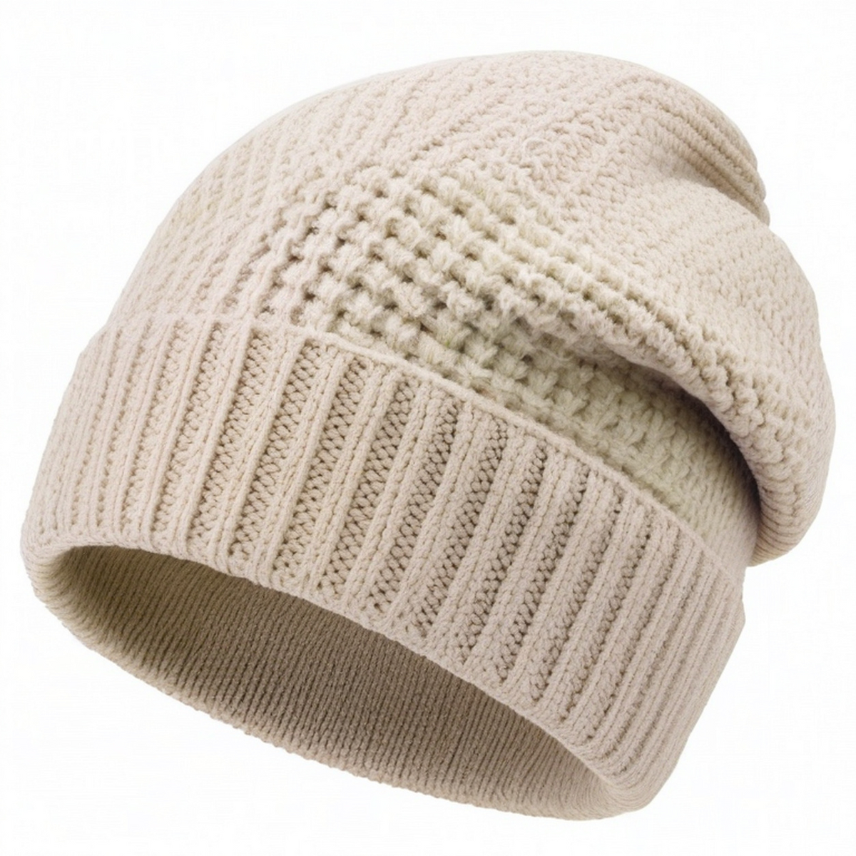 Berretto in maglia taglia unica color crema per uso quotidiano con risvolto