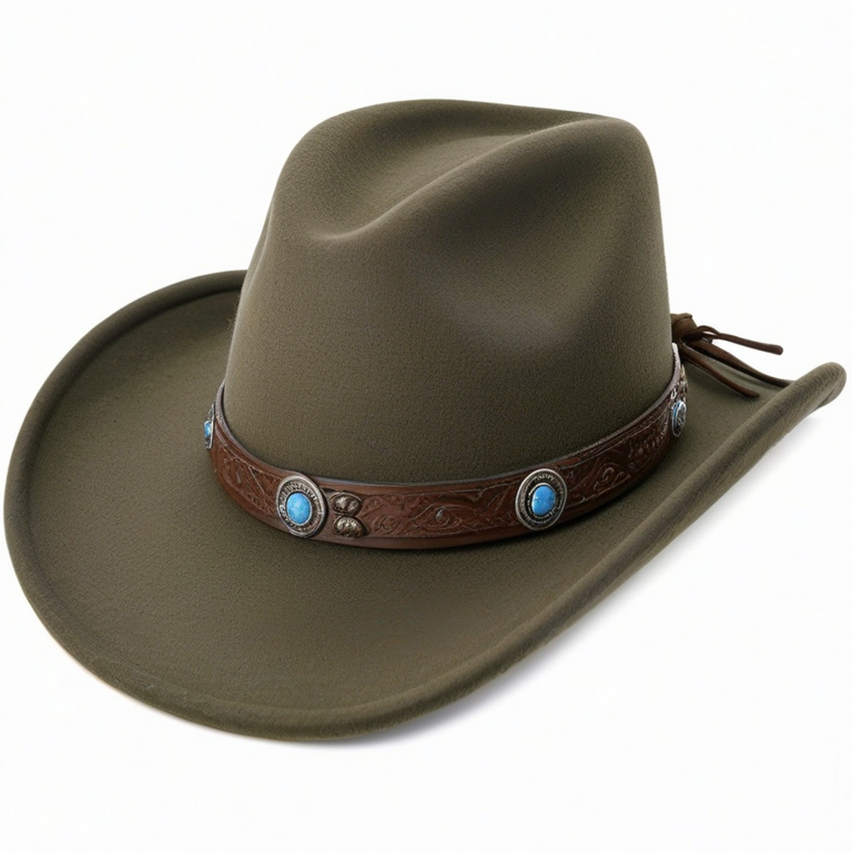 Cappello cowboy taglia unica in tessuto effetto feltro verde oliva con fascia decorativa stile western