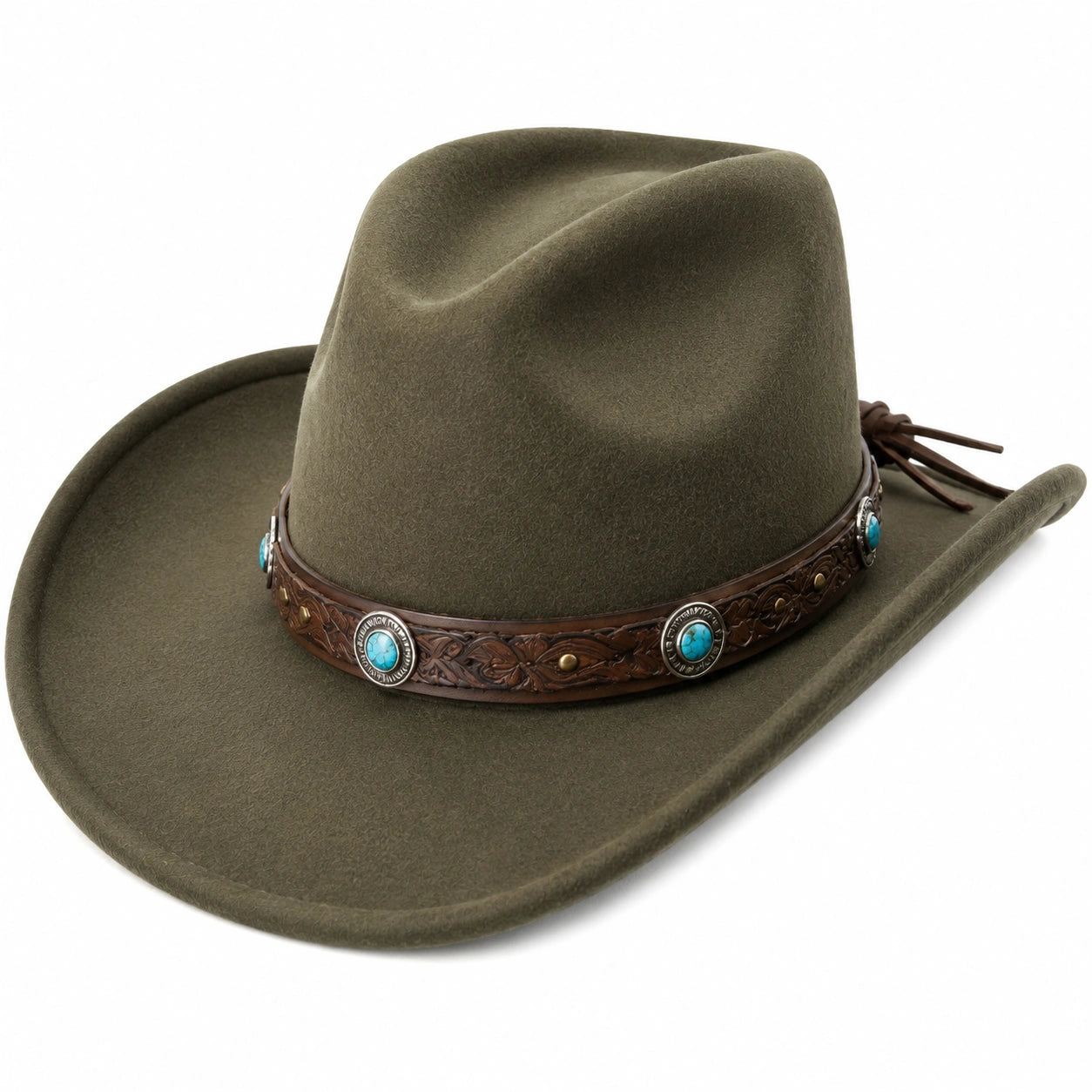 Cappello cowboy taglia unica in tessuto effetto feltro verde oliva con fascia decorativa stile western