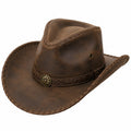Cappello cowboy taglia unica in materiale effetto pelle marrone con falda ampia e cinturino regolabile