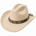 Cappello cowboy taglia unica beige in tessuto effetto feltro con fascia intrecciata stile western