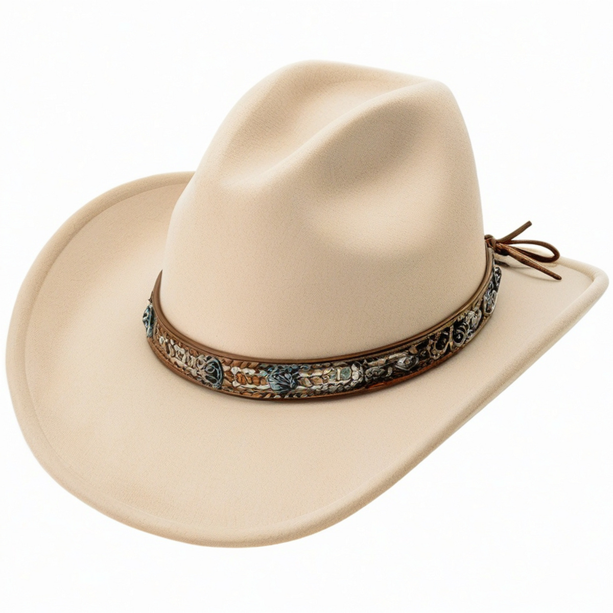 Cappello cowboy taglia unica beige in tessuto effetto feltro con fascia intrecciata stile western