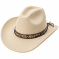 Cappello cowboy taglia unica beige in tessuto effetto feltro con fascia intrecciata stile western