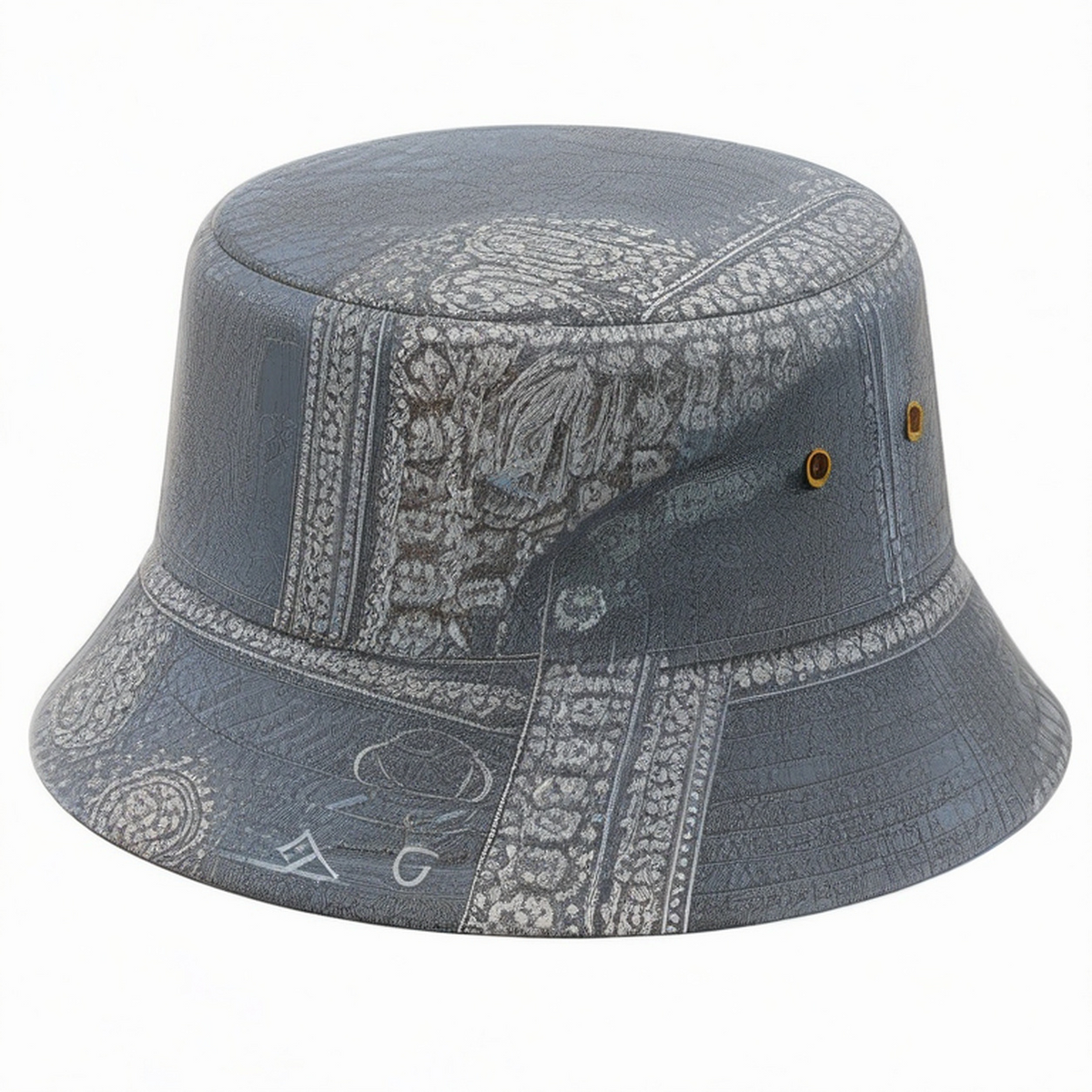 Cappello pescatore taglia unica in tessuto effetto denim blu grigio con motivo paisley stile casual