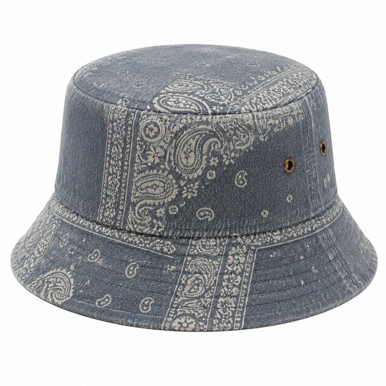 Cappello pescatore taglia unica in tessuto effetto denim blu grigio con motivo paisley stile casual