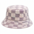 Cappello a secchiello taglia unica in tessuto testurizzato lilla e beige con motivo a quadri