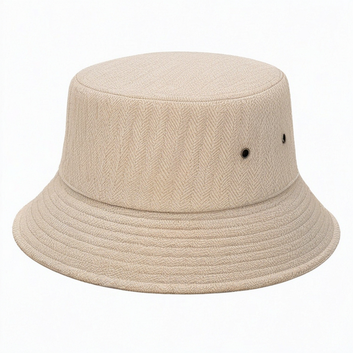 Cappello pescatore taglia unica in tessuto beige a spina di pesce - stile casual