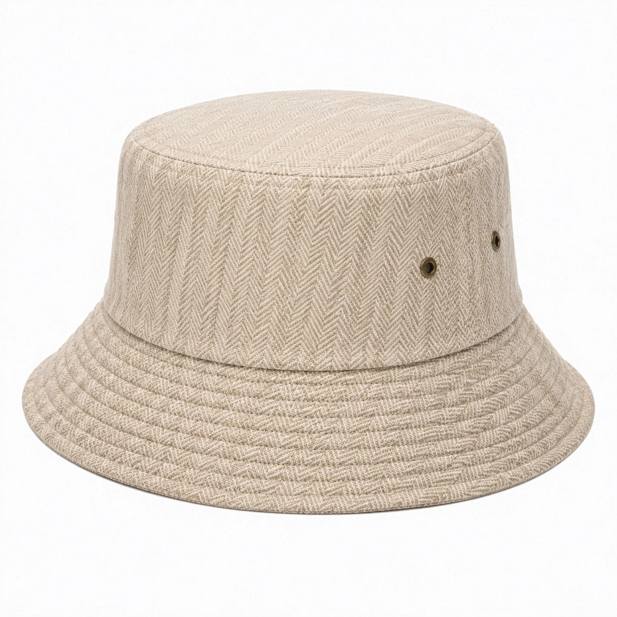Cappello pescatore taglia unica in tessuto beige a spina di pesce - stile casual