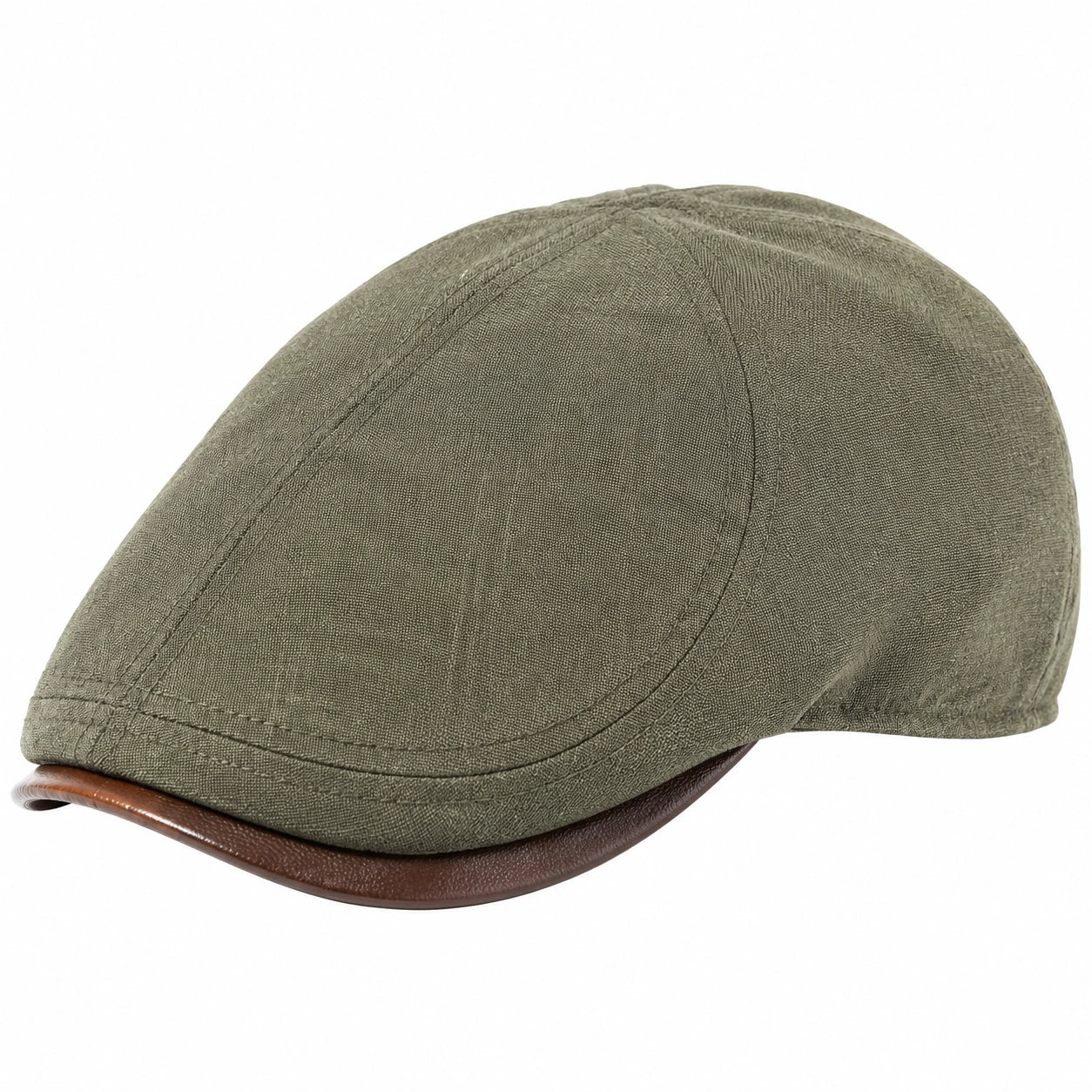 Coppola taglia unica in tessuto verde oliva con visiera marrone stile casual