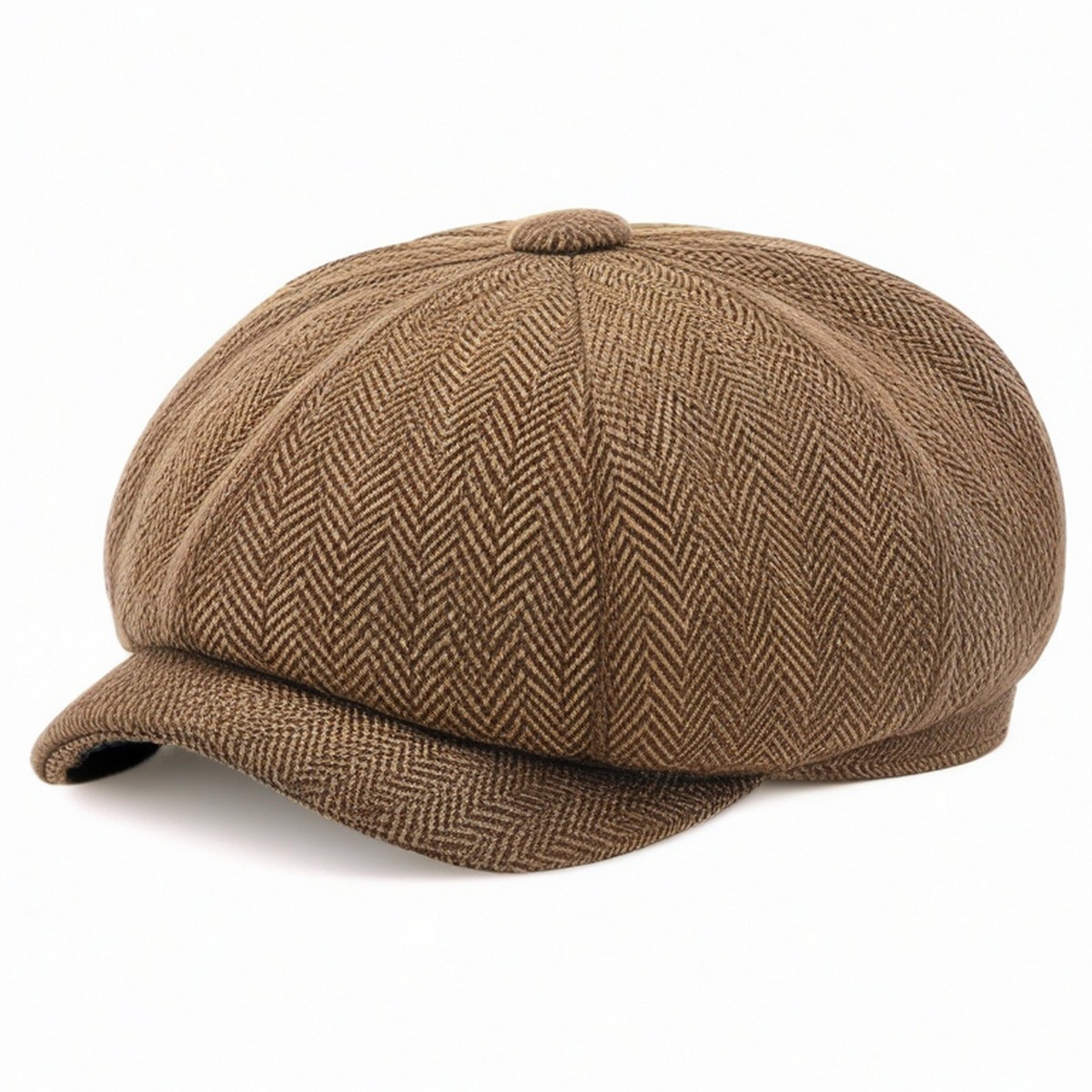 Cappello berretto con visiera taglia unica in tessuto marrone a spina di pesce stile classico