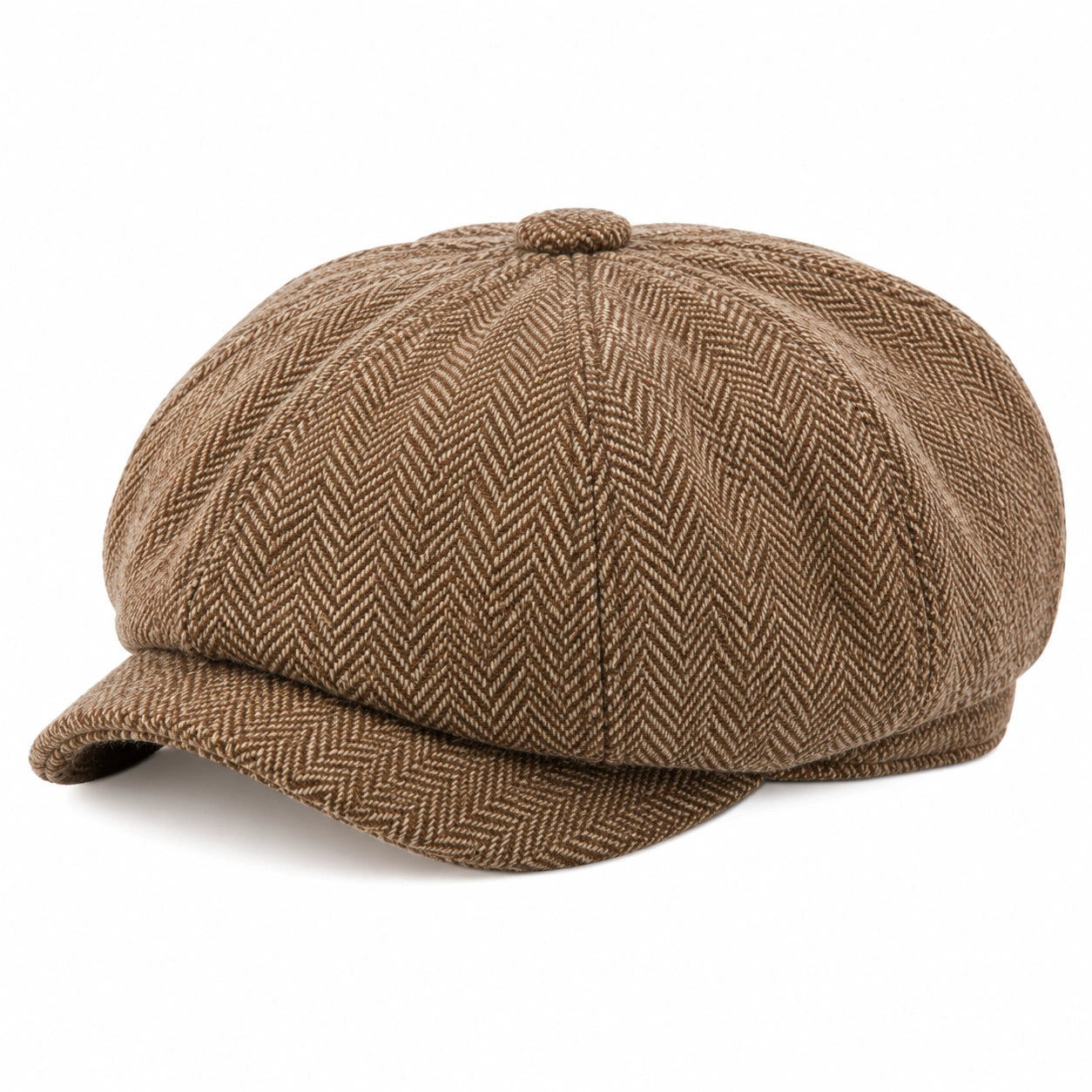 Cappello berretto con visiera taglia unica in tessuto marrone a spina di pesce stile classico
