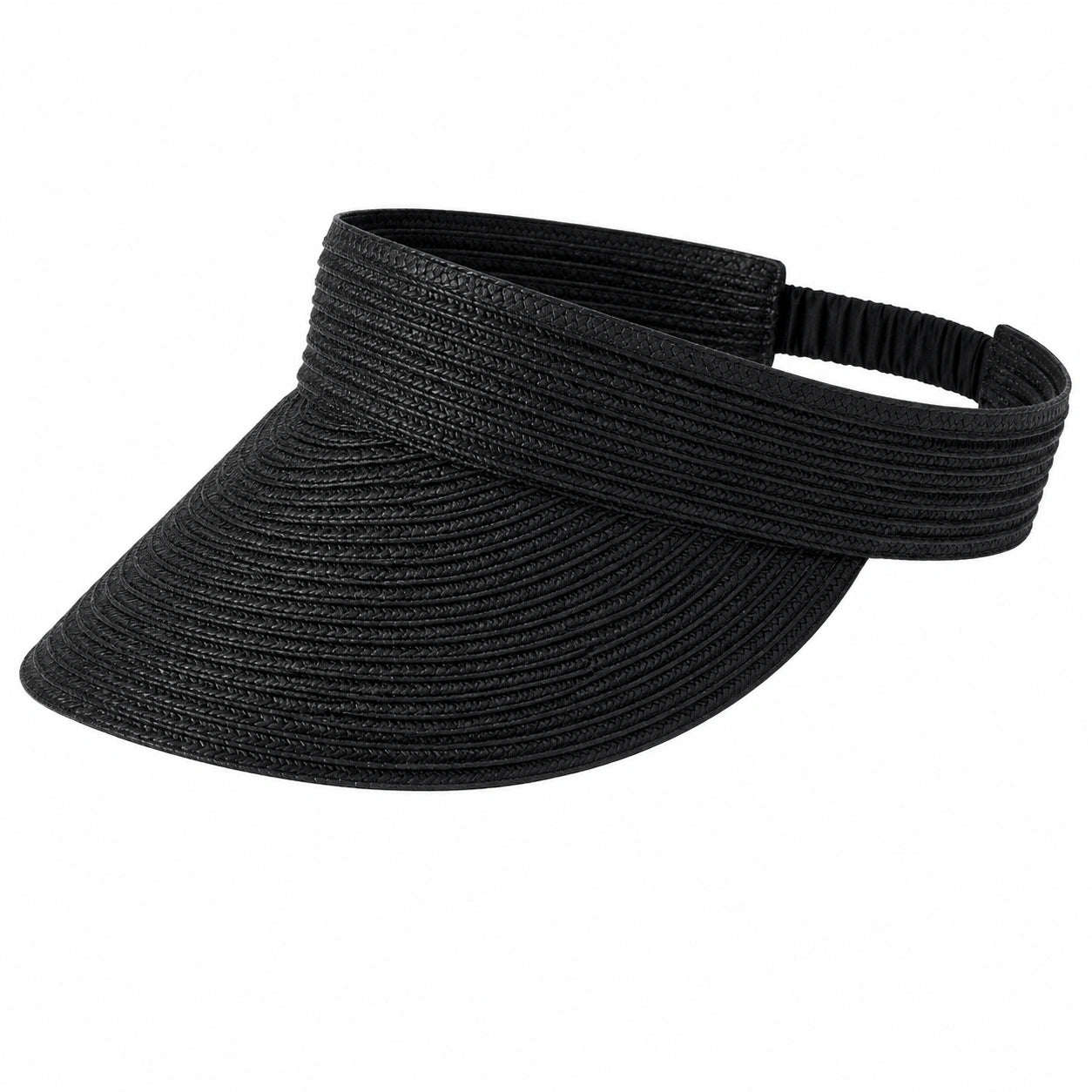 Visiera parasole donna taglia unica in materiale intrecciato nero - fascia elastica regolabile