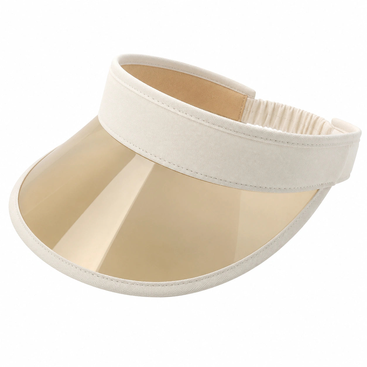 Visiera parasole taglia unica in tessuto e plastica trasparente beige stile sportivo